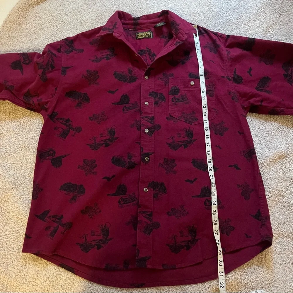 Eddie Bauer Vintage Red and Black 100% Cotton Outdoor Canoe Print Shirt size XL